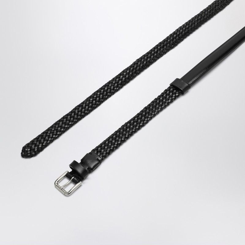 Dolce & Gabbana Black Belt With Buckle Closure And Interwoven Design In Leather Man