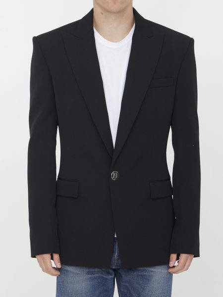 Balmain Fitted Wool Jacket With Notched Lapel In Black