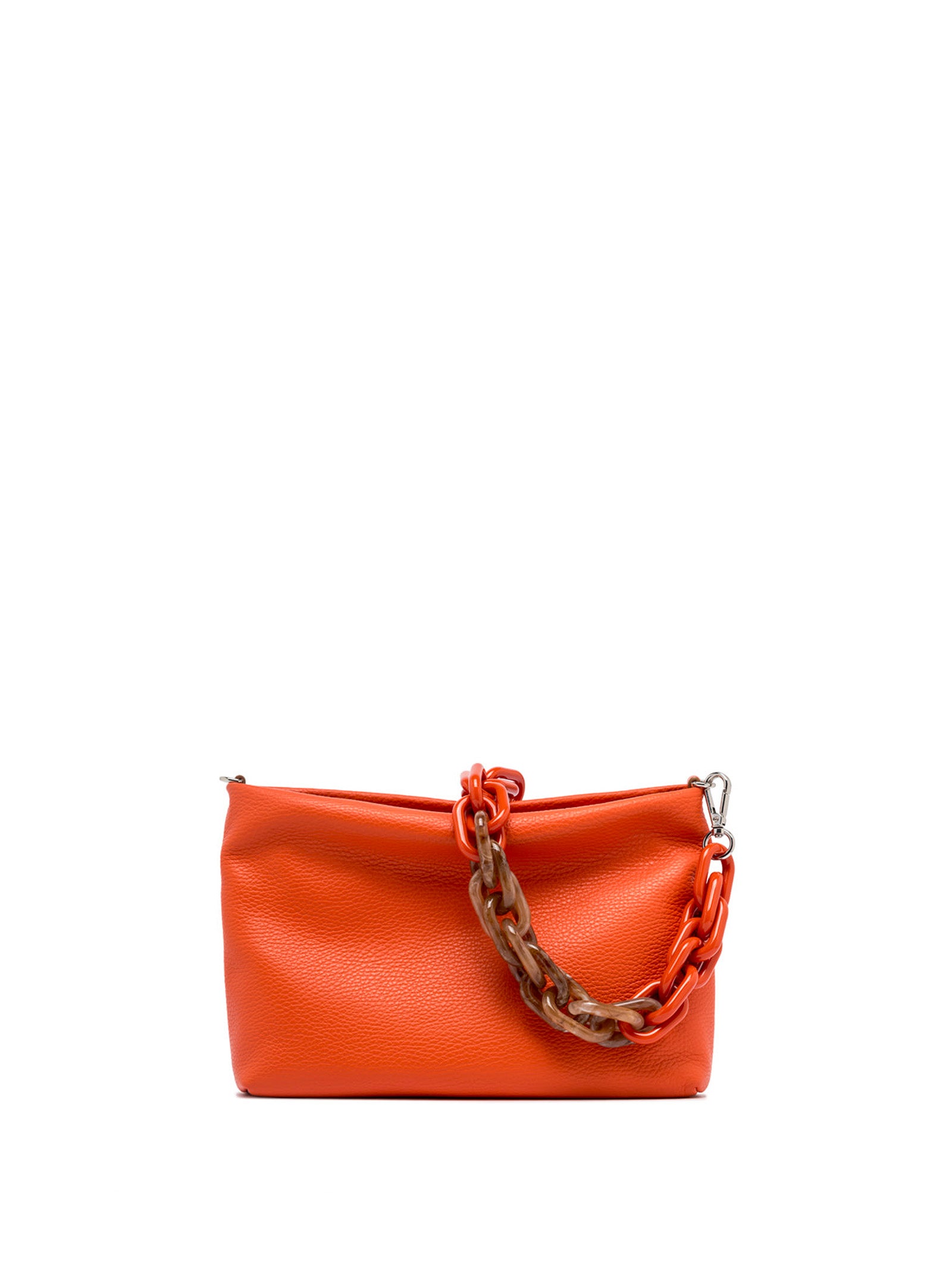 Gianni Chiarini Brenda Clutch Bag In Hammered Coral Leather With Resin Chain