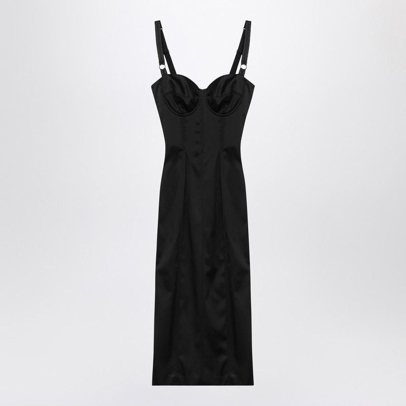 Dolce & Gabbana Satin Bustier Longuette Dress In Black