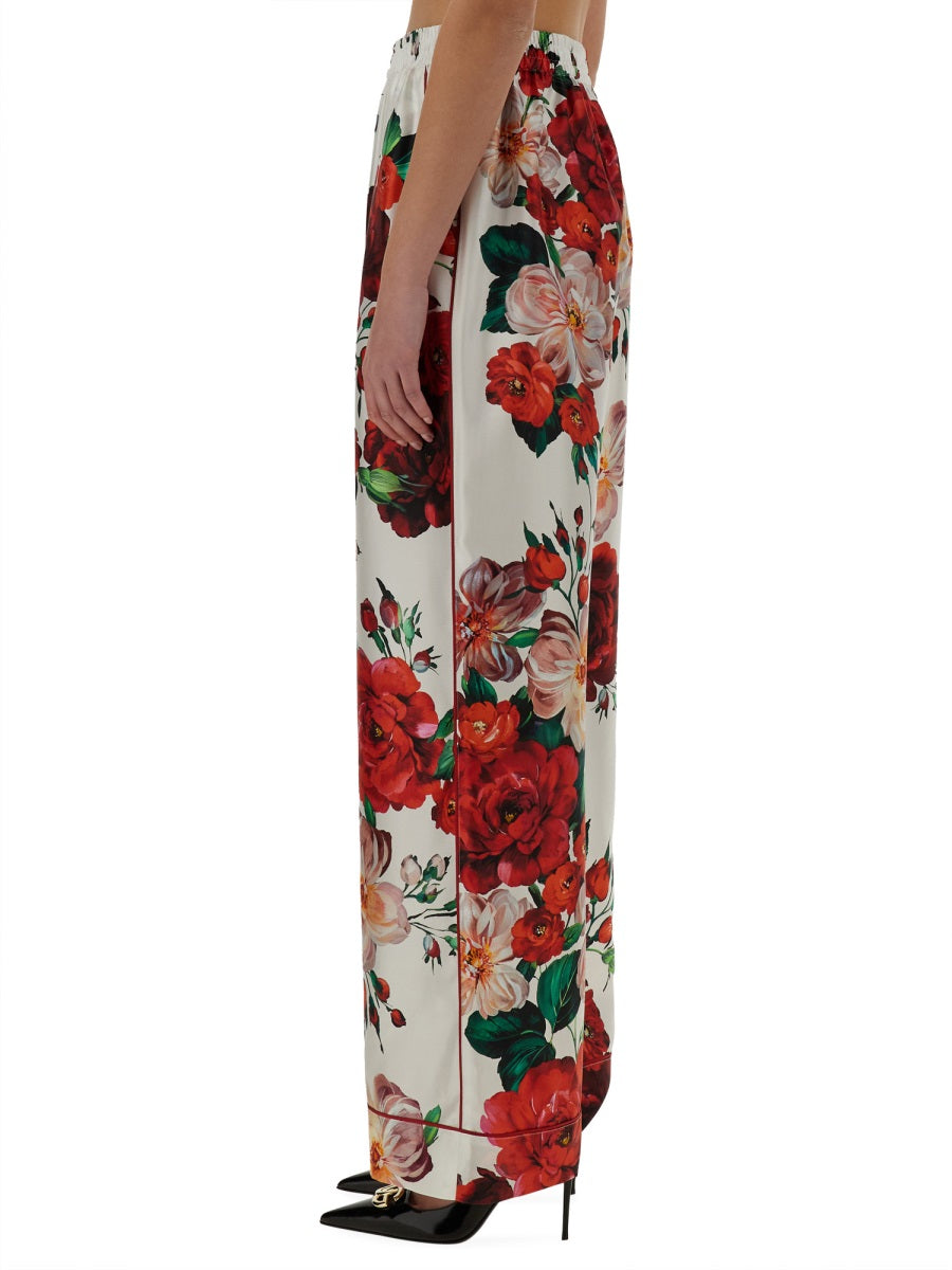 Dolce & Gabbana Satin Pajama Pants With Rose Print