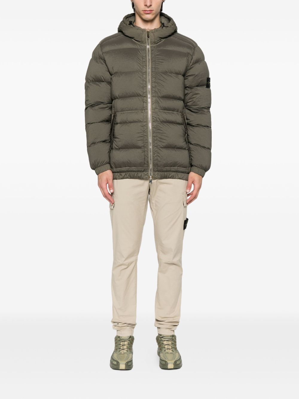 Stone Island Hooded Down Jacket With Seamless Feather Tunnels And Anti-drop In Brown