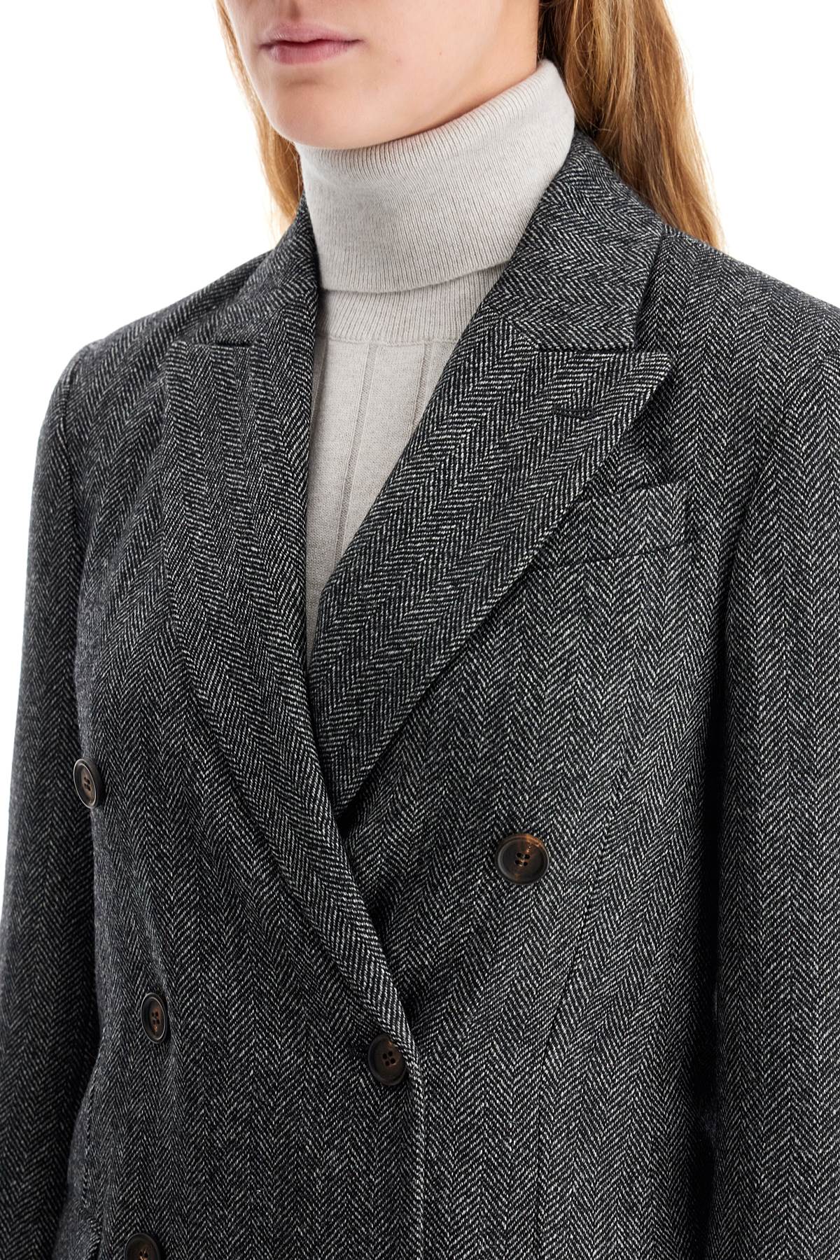 Brunello Cucinelli Women's Techno Wool Carded Chevron Jacket With Monile