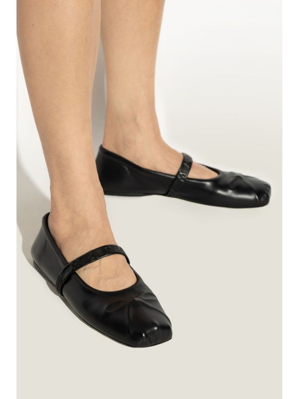 Marni Black Ballerinas With Embossed Bow Detail On The Front In Leather Woman