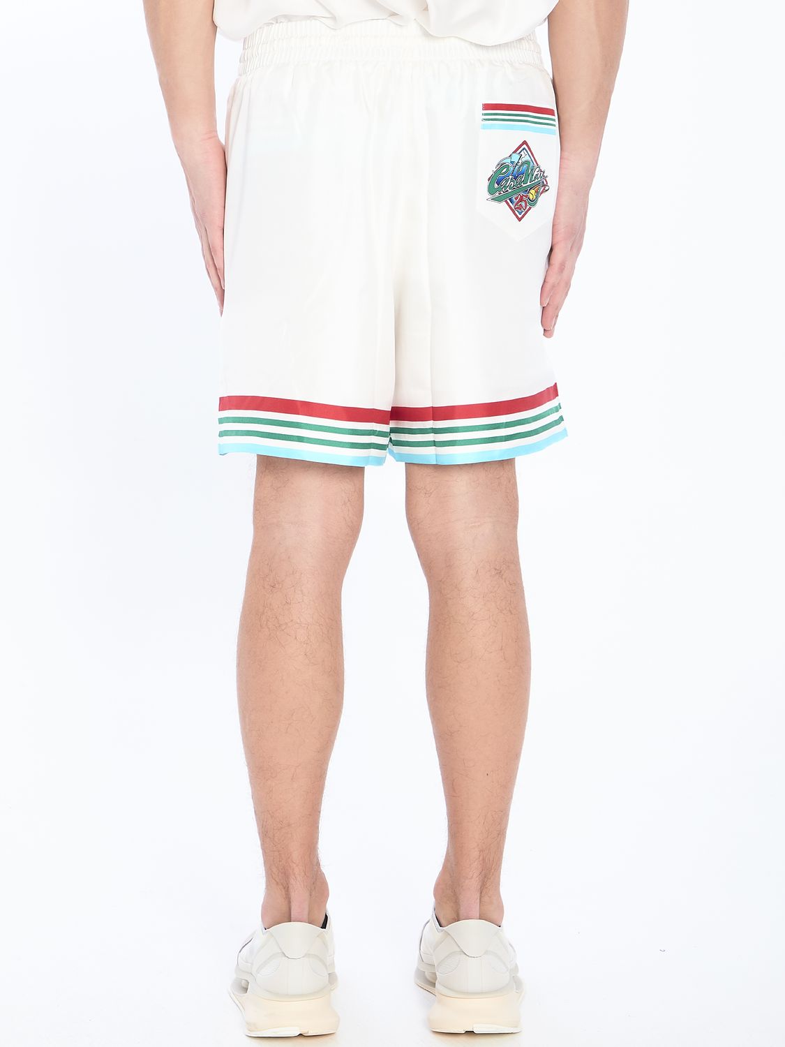 Casablanca Mens Casa Way World Series Relaxed-fit Striped Silk Shorts