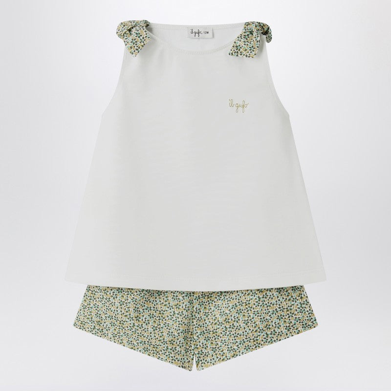 Il Gufo Two-piece White Set In Liberty Fabric