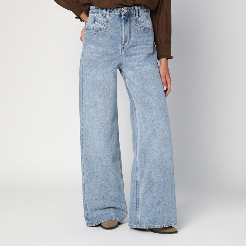Isabel Marant High-waisted Wide Leg Jeans In Fluid Cotton Denim In Blue