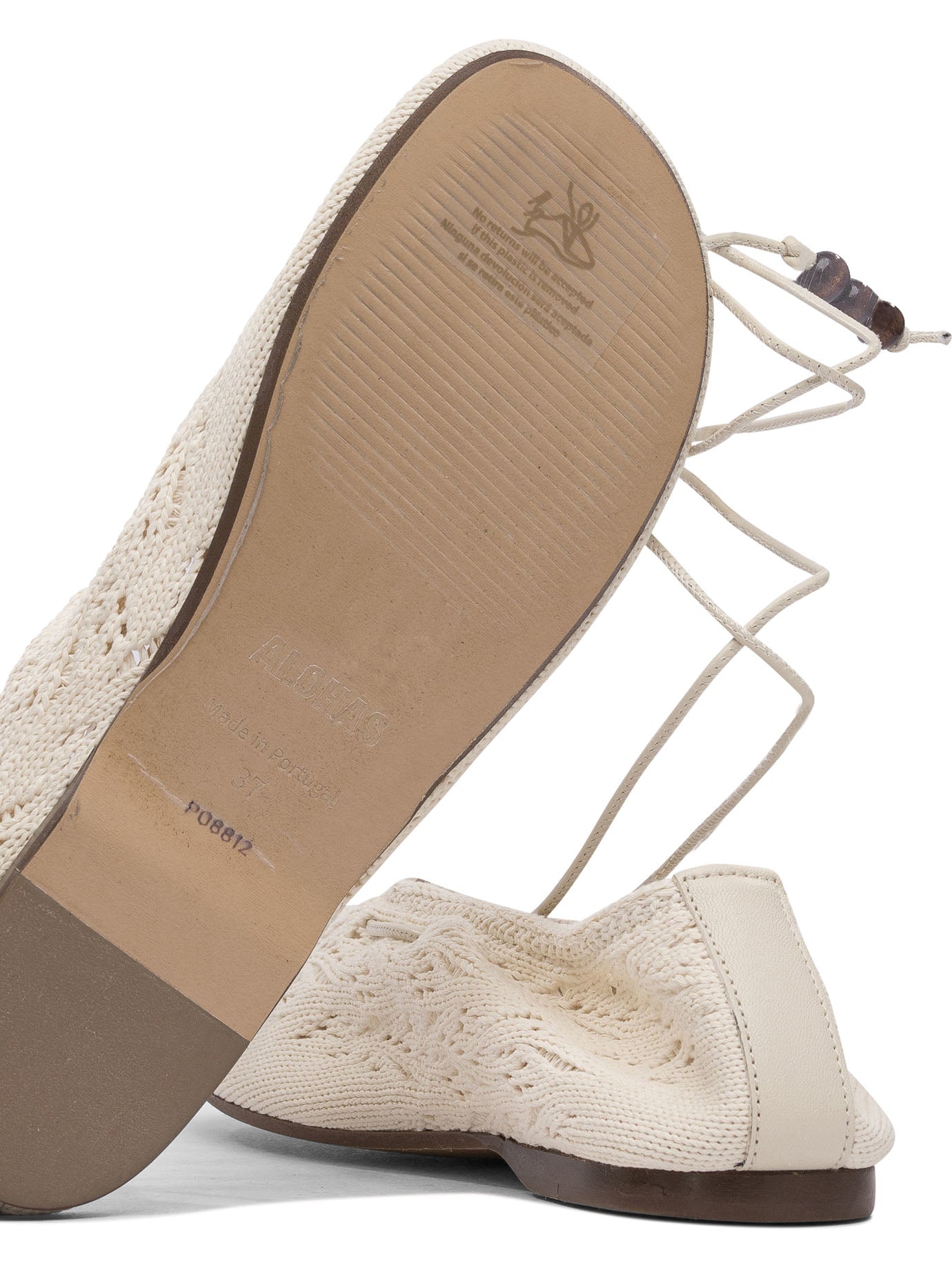 Alohas 'rosemary' White Ballet Flats With Embroidered Design Ankle Knot Closure