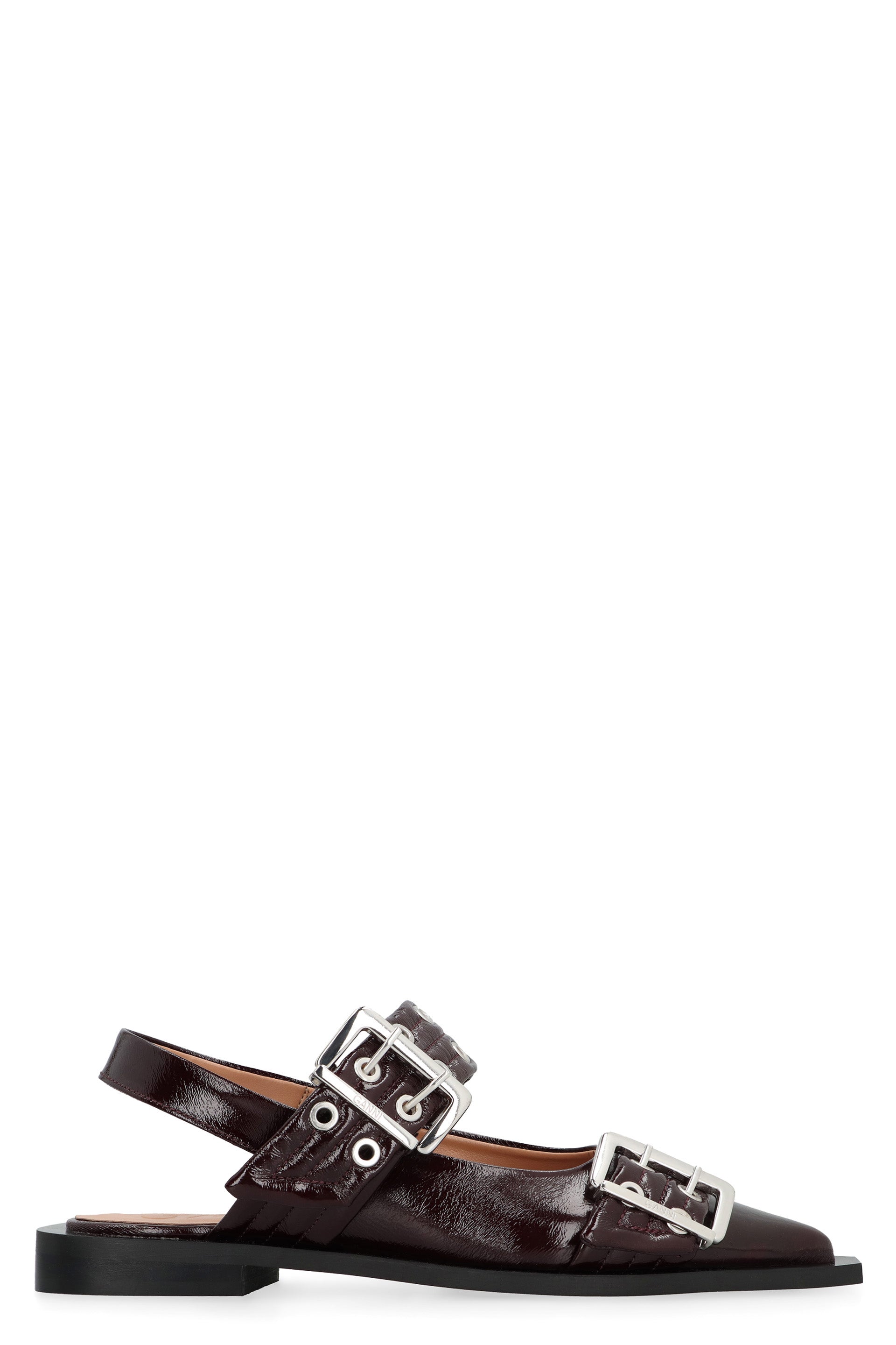 Ganni Buckle Ballerina Patent Faux Leather Slingback Flats