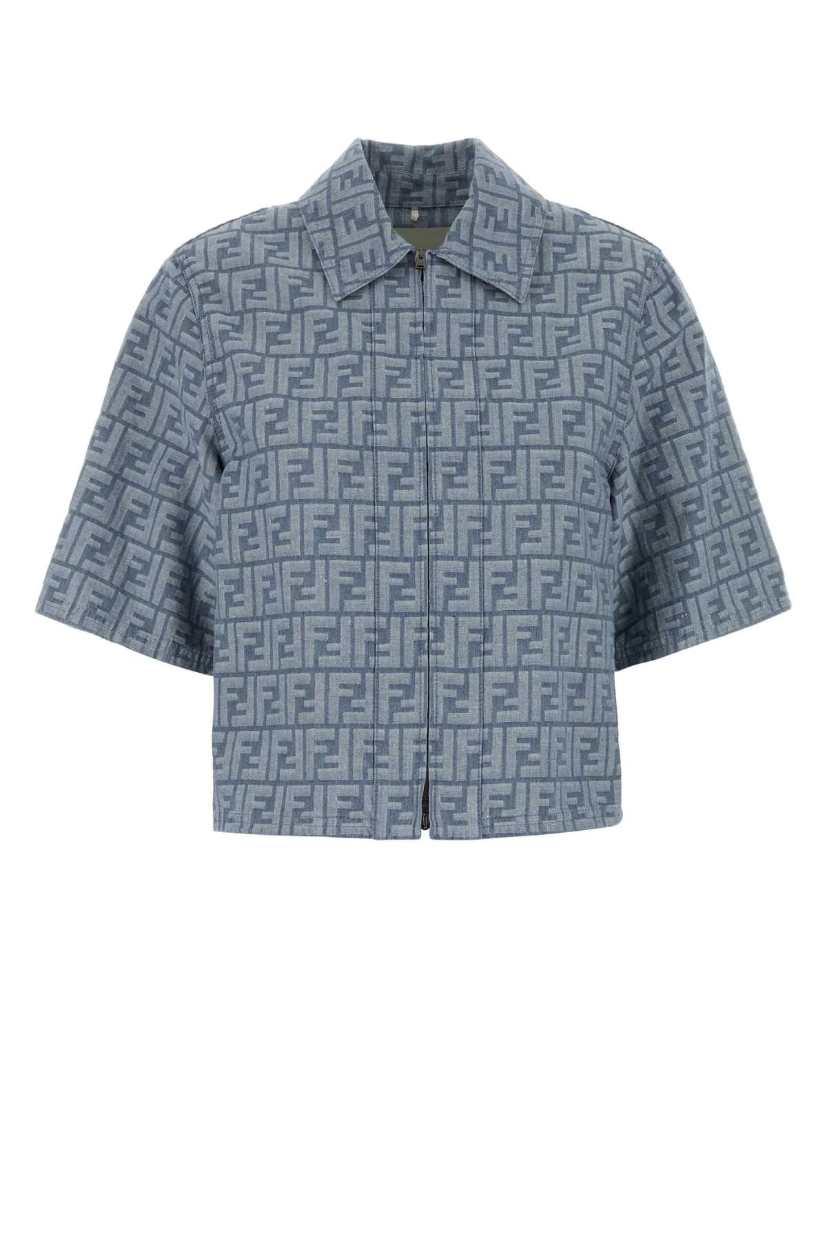Fendi Ff Chambray Denim Jacket Puffer Jackets Blue