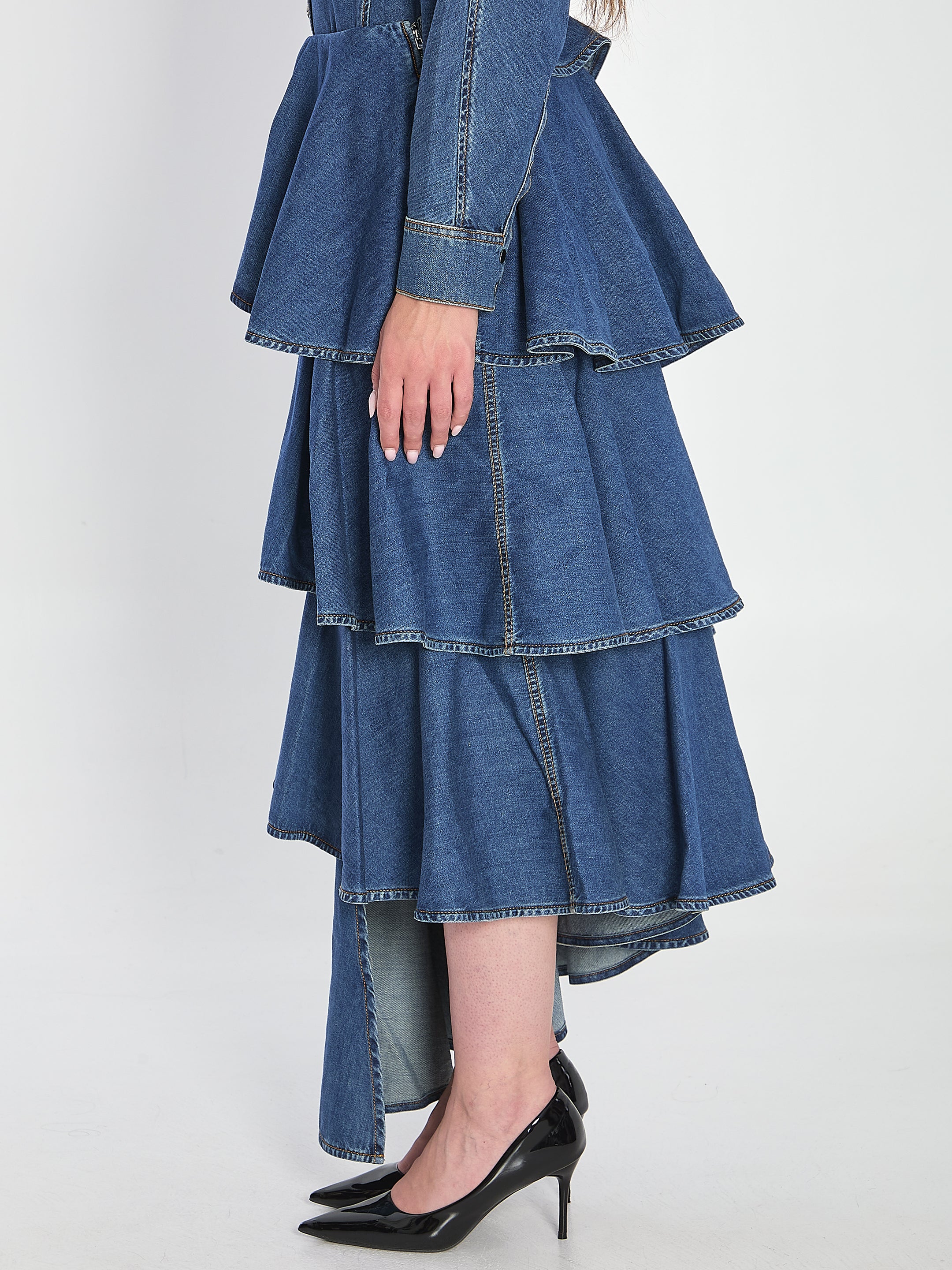 Alaïa Alaia Denim Spiral Skirt In Blue