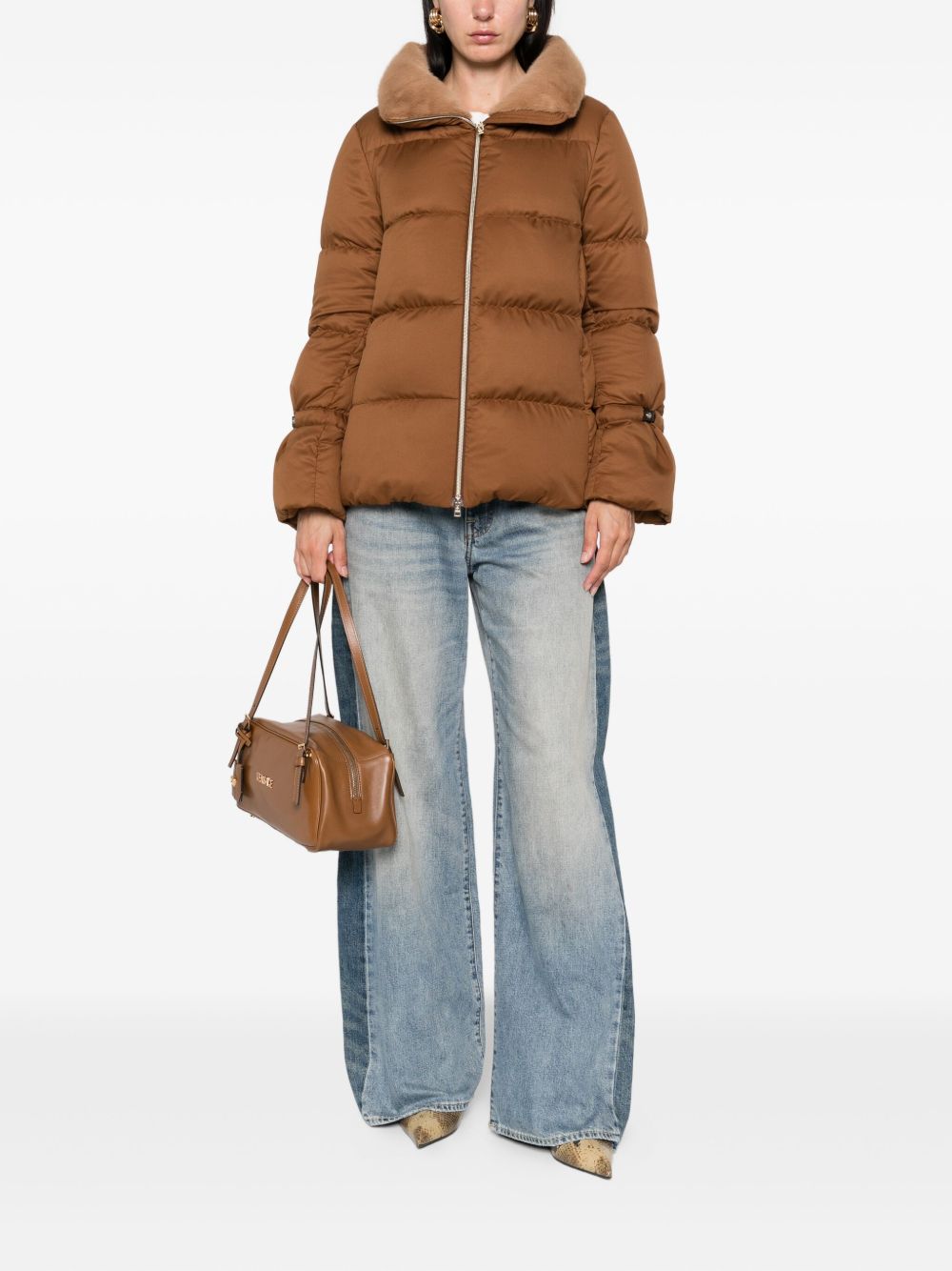 Herno Quilted Fur-trimmed Jacket In Brown