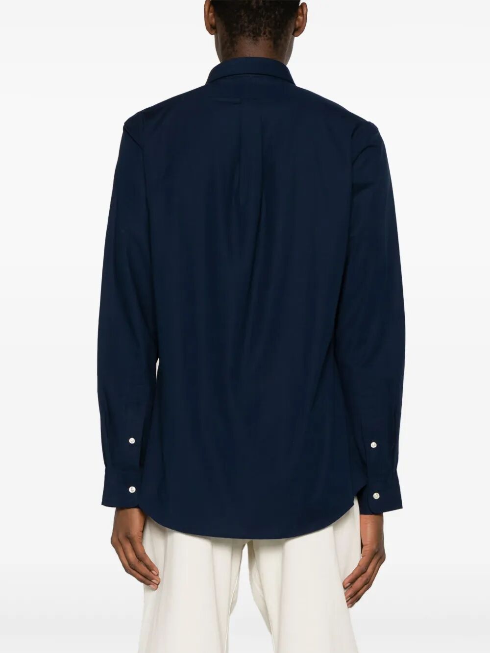 Polo Ralph Lauren Navy Blue Stretch-cotton Button-down Shirt With Signature Motif In Blue