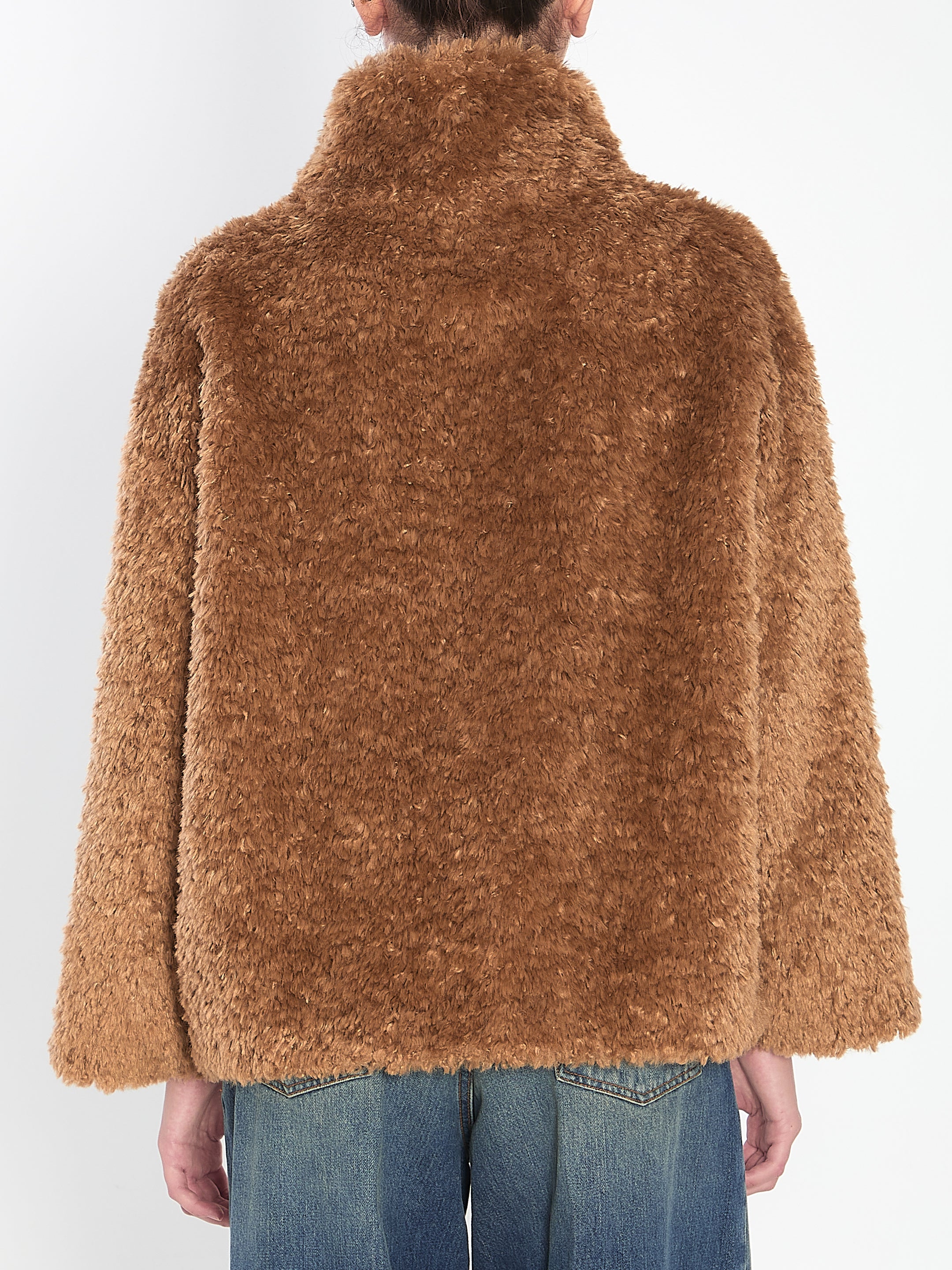 Herno Faux Fur Coat With Leather Belt In Brown