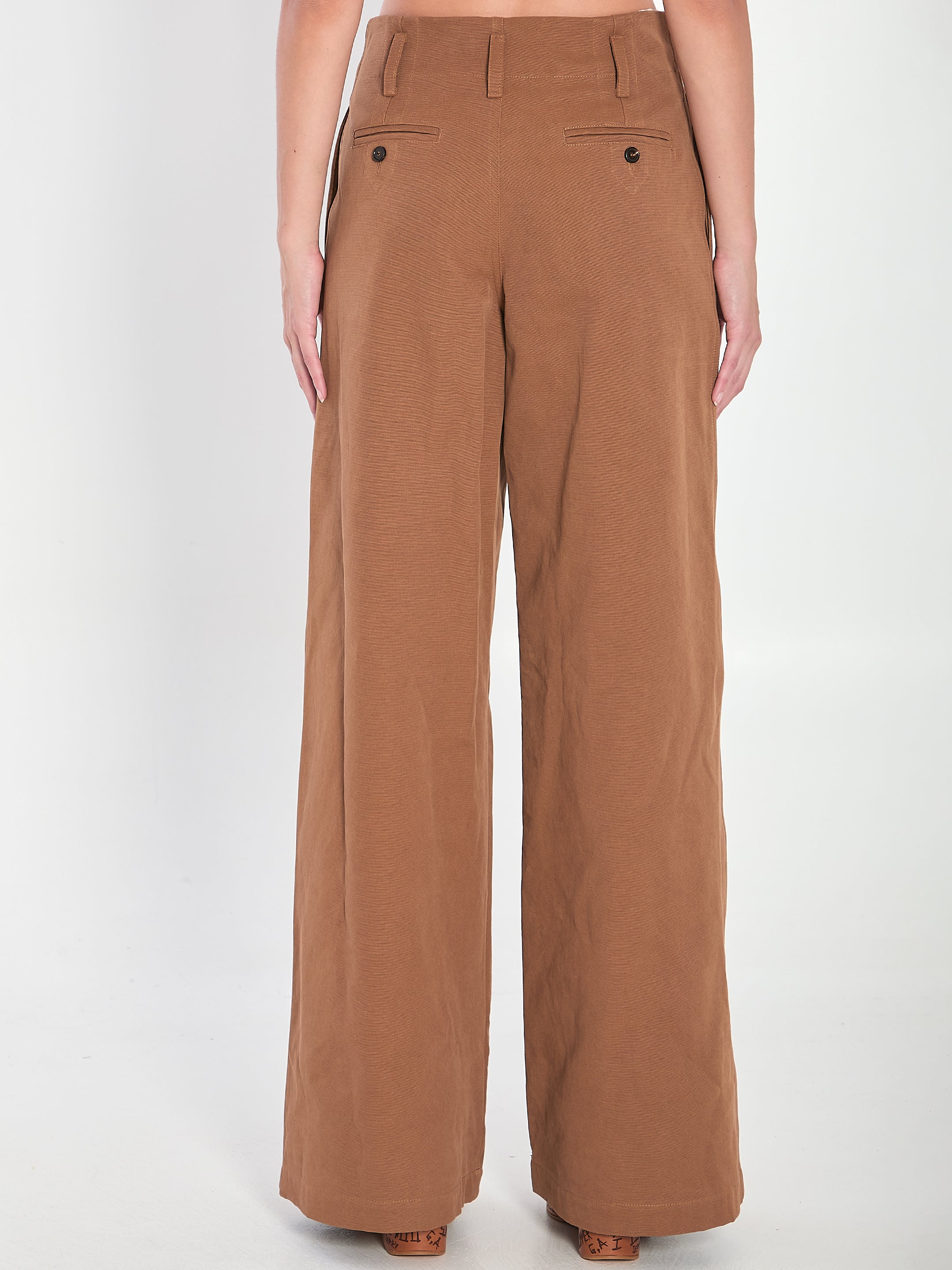 Chloé High-rise And Wide-leg Cotton Canvas Trousers In Brown