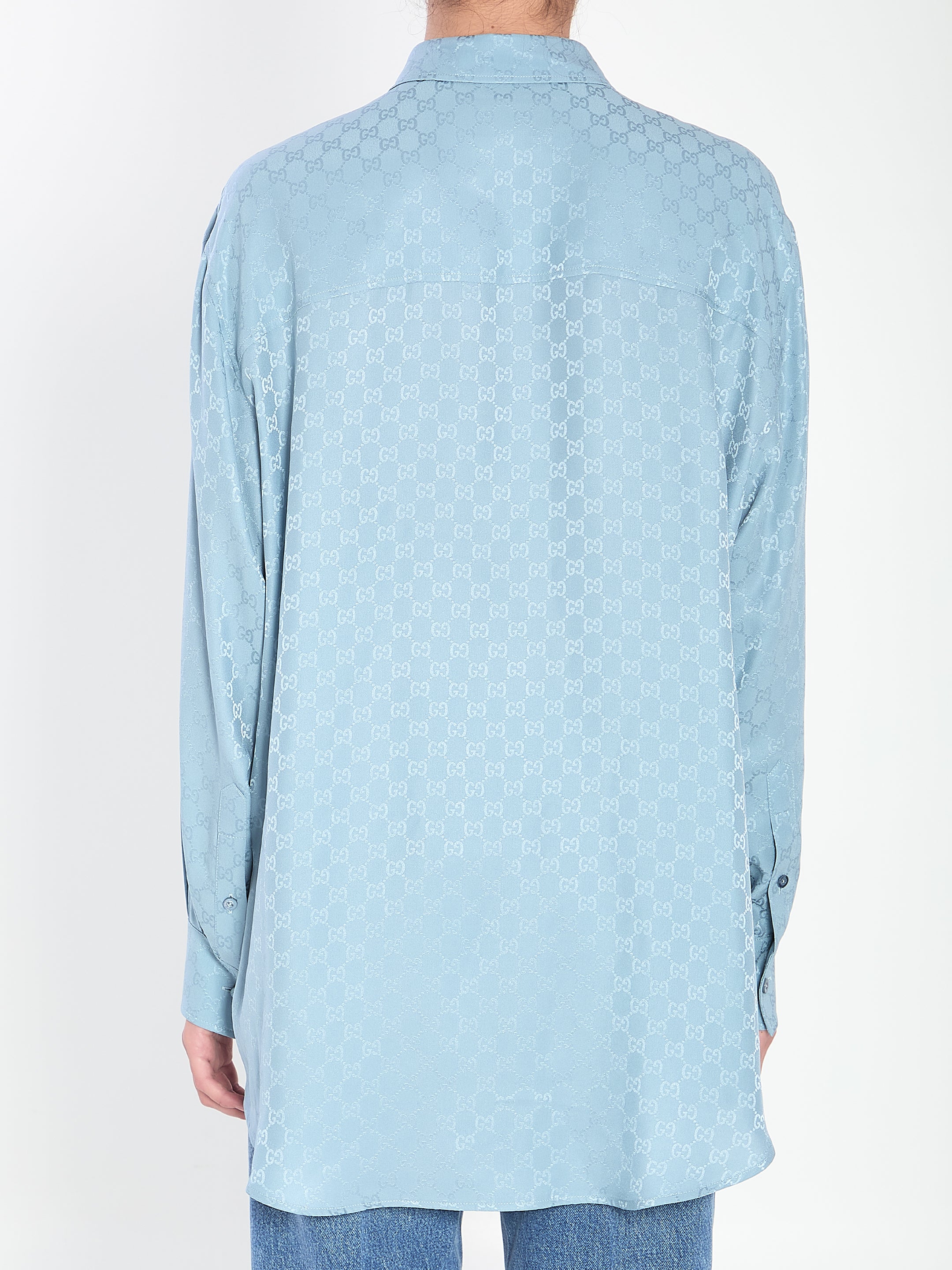 Gucci Womens Aqueous Monogram Relaxed-fit Silk Shirt