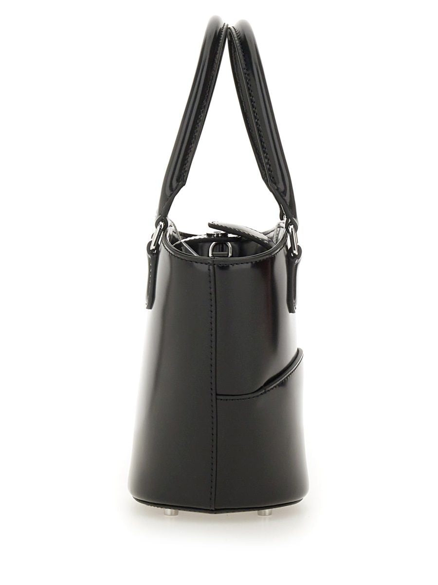 Self-portrait Structured Black Leather Tote With Detachable Charm In Black
