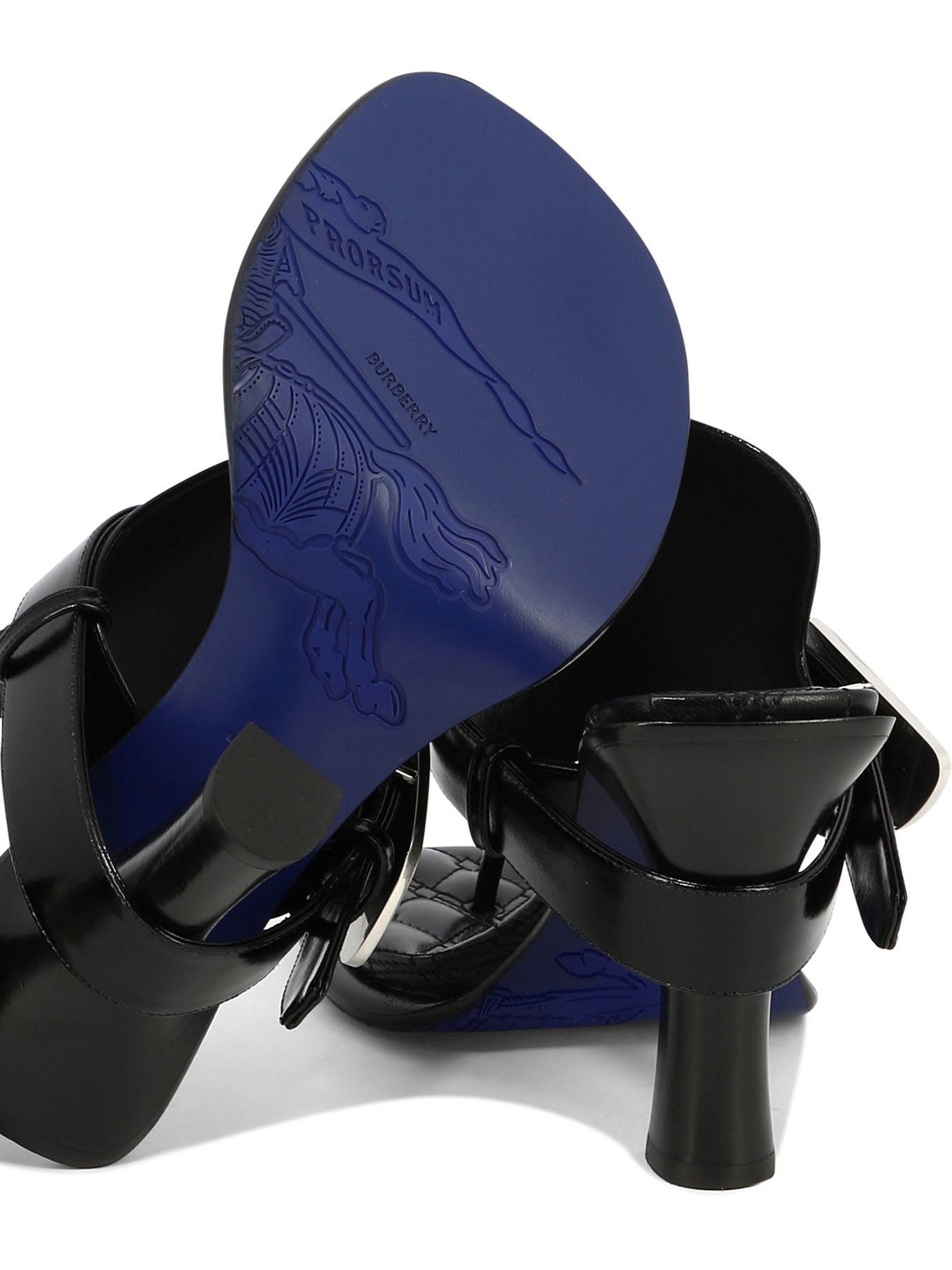 Burberry Black Leather Bay Thong Mules In Black