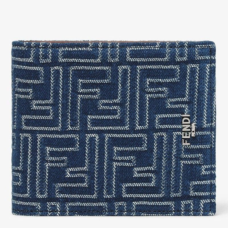Fendi Bi-fold Wallet In Jacquard Ff Denim Effect Blue In Blue