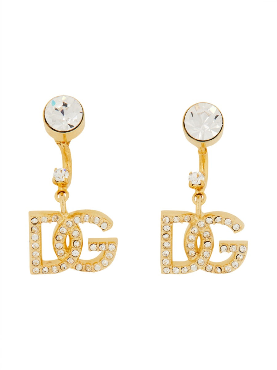Dolce & Gabbana Logo Earrings With Crystal And Rhinestone Embellishments