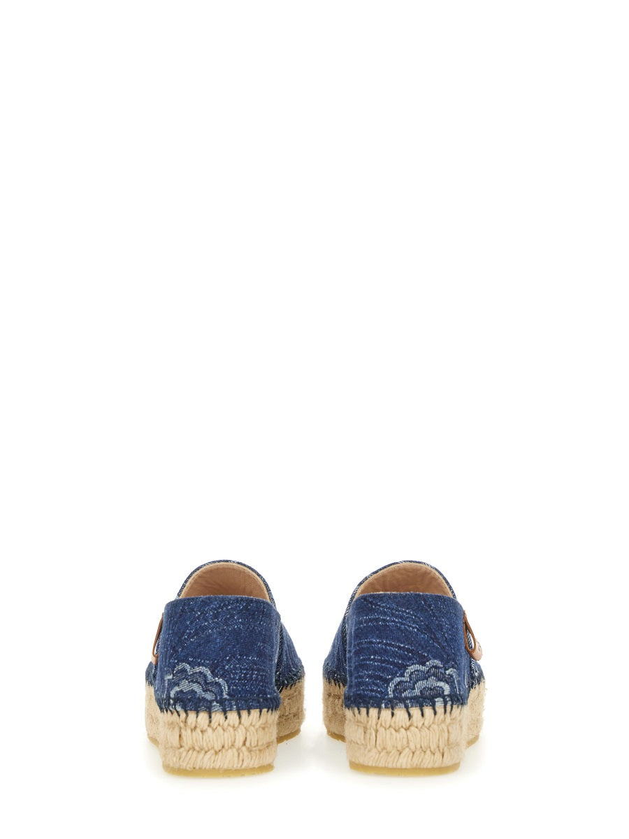 Etro Paisley Denim Jacquard Platform Espadrilles