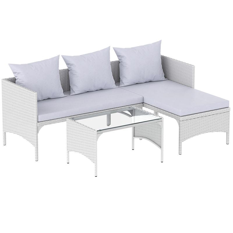 Image of 3 Pieces Outdoor PE Rattan Furniture Chaise Conversation Set with Loveseat Sofa, Grey / Without Cover