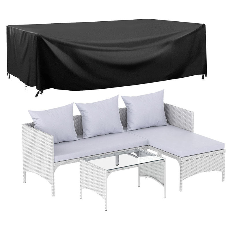 Image of 3 Pieces Outdoor PE Rattan Furniture Chaise Conversation Set with Loveseat Sofa, Grey / With Cover