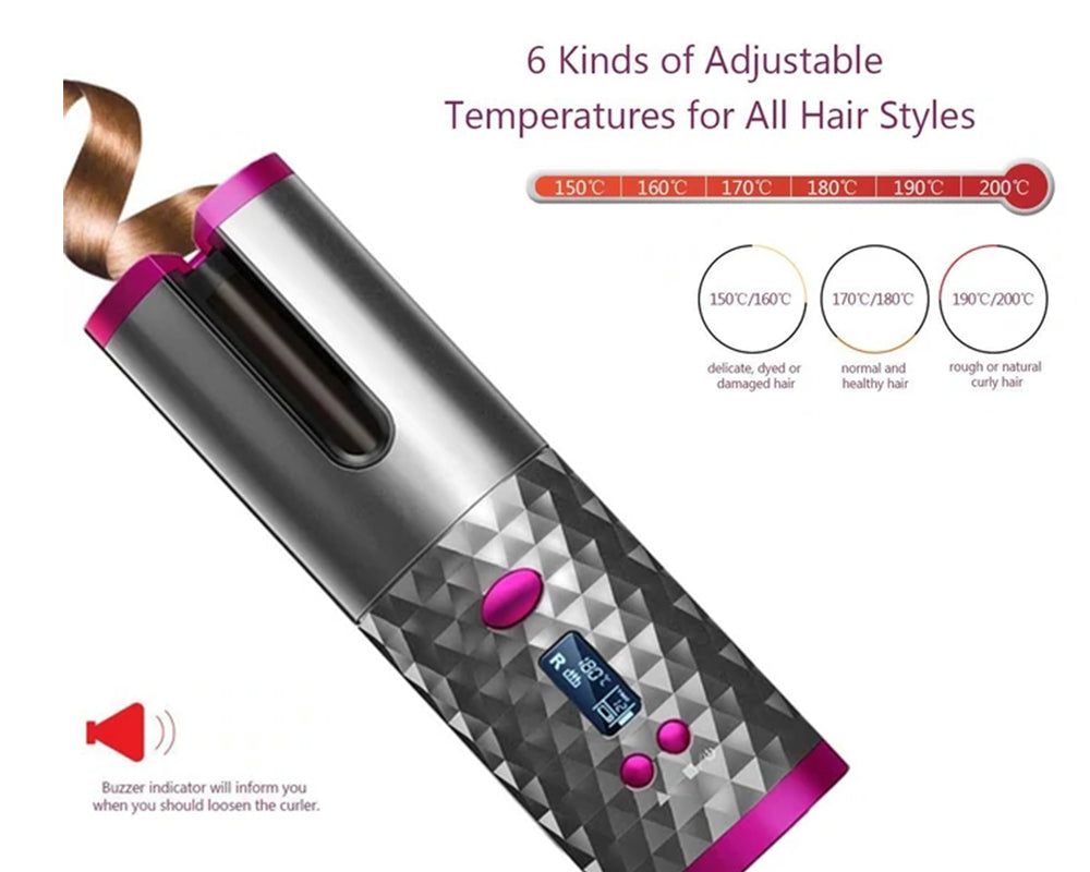 Cordless Automatic Hair Curler with Adjustable Temperature