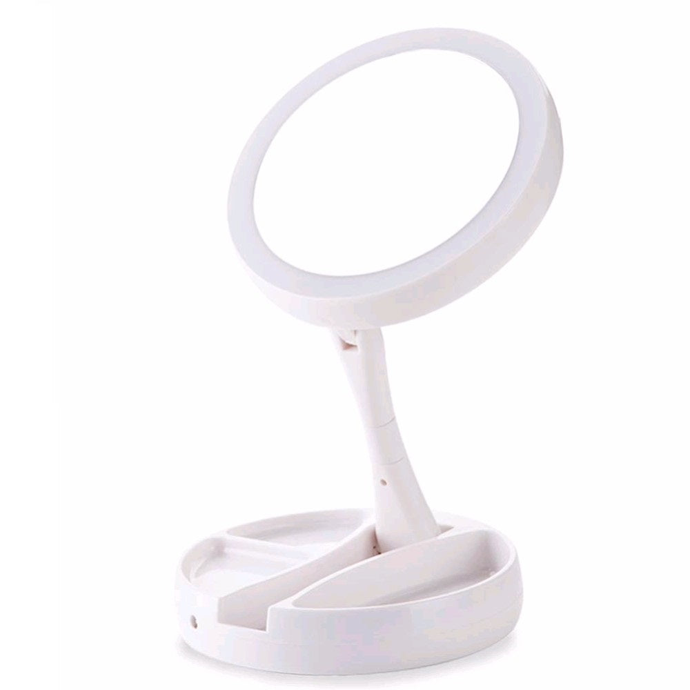 Image of 21 LED Folding Double Side 10X Magnification Make Up Mirror, White