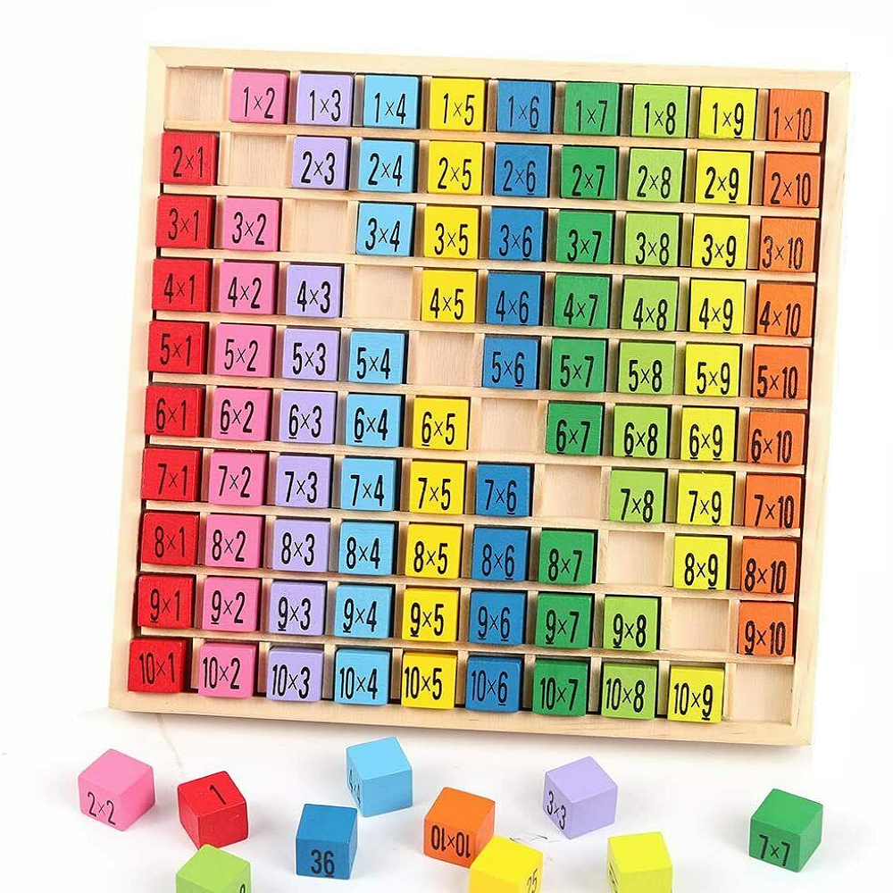 Image of Kids Educational Wooden Toys Times Table Tray Math Multiplication Board Game Toys