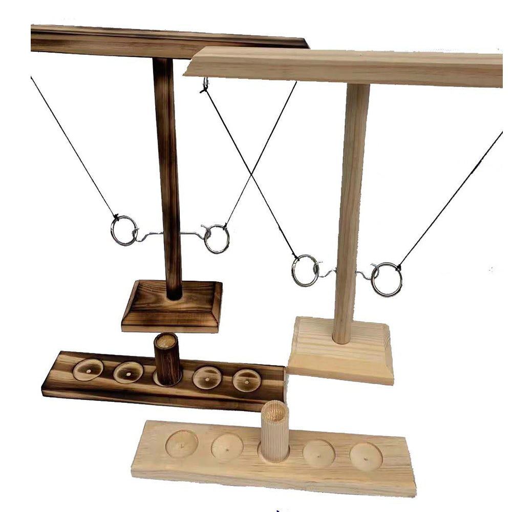Image of Wooden Hooks Ring Toss Game Throwing Interactive Game, Beige