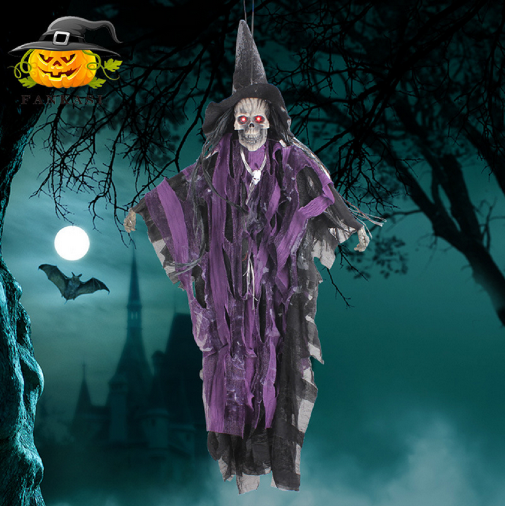 Image of Scary Halloween Party Horror Skeleton Ghost Hanging Decoration, Purple