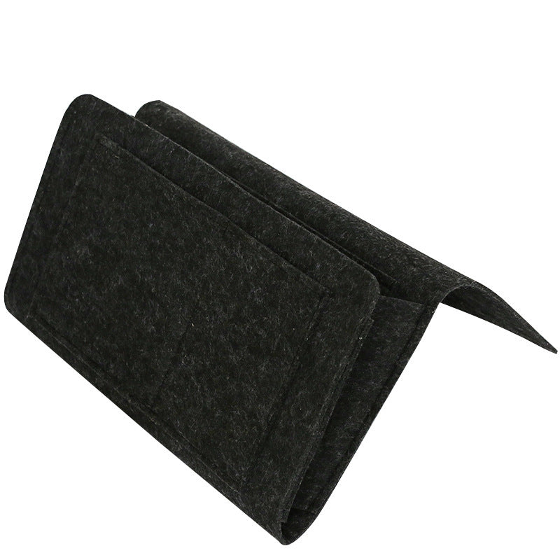 Image of 2Pcs Bedside Storage Pocket Felt Hanging Organizer Bag for Magazine Phone Remote Control, Black