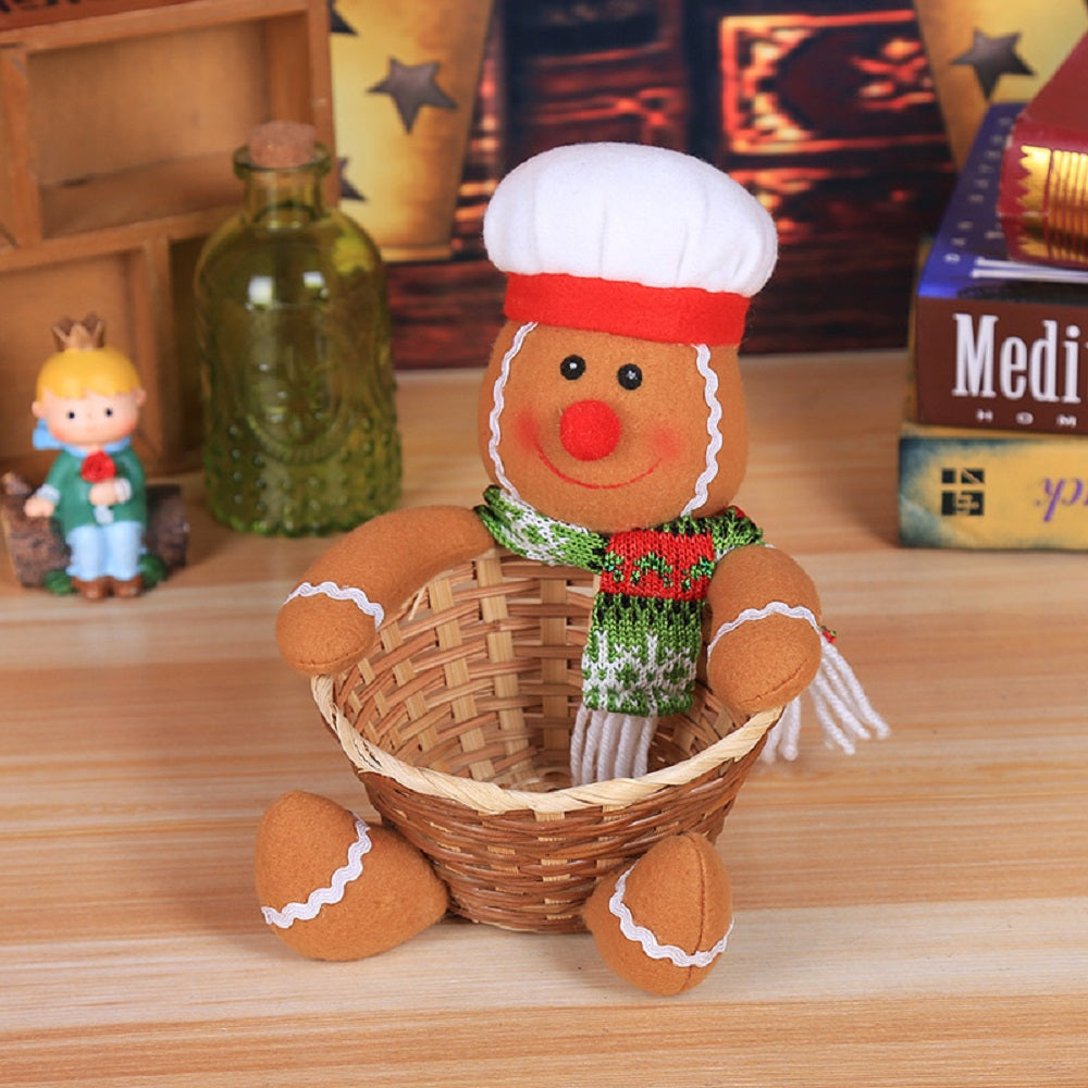 Image of Christmas Candy Storage Box Decoration Bamboo Basket Bowl, Gingerbread Man