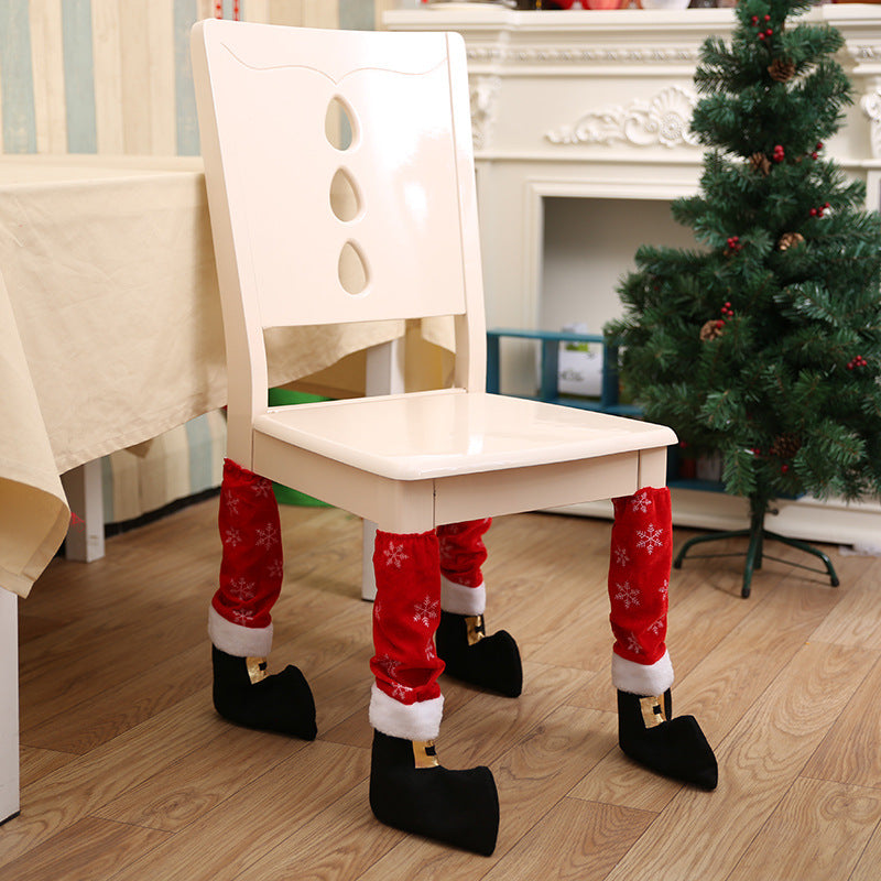 Image of 4 Pieces Santa Table Chair Legs Cover Christmas Furniture Leg Caps