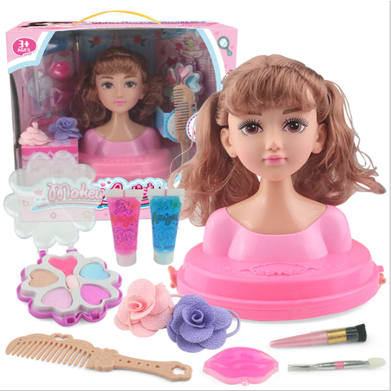 Image of Children's Practice Simulation Barbie Doll Makeup Toy Set, Double Ponytail with Air Bangs