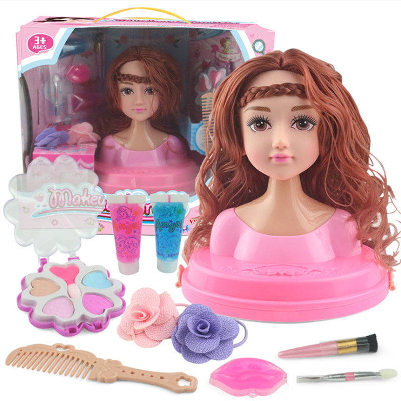 Image of Children's Practice Simulation Barbie Doll Makeup Toy Set, Wavy Curly Hair without Bangs