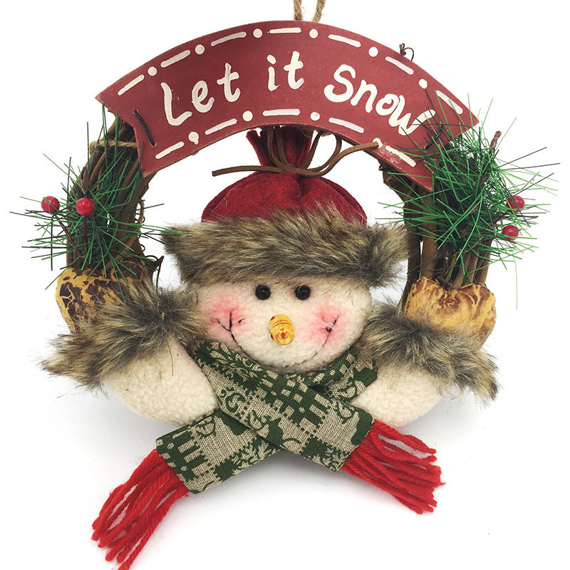 Image of Santa Claus Snowman Reindeer Christmas Wreath Vine Circle, Snowman