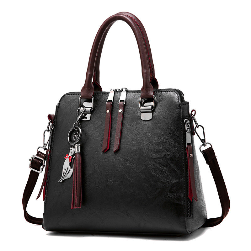 Image of Womens Vintage Tassel Leather Handbag Zipper Shoulder Bags, black