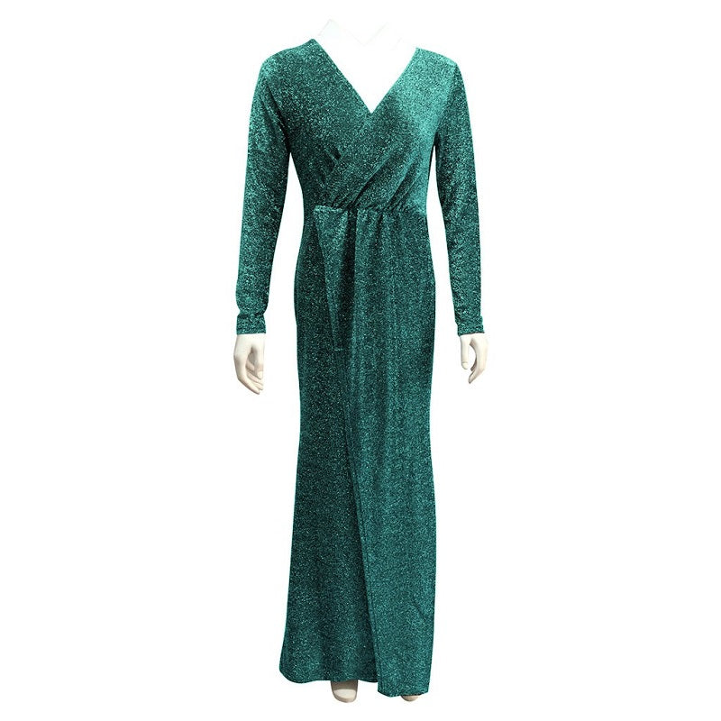 Image of Womens Sexy Deep V-Neck Gown Long Sleeve Party Dress, Green / L