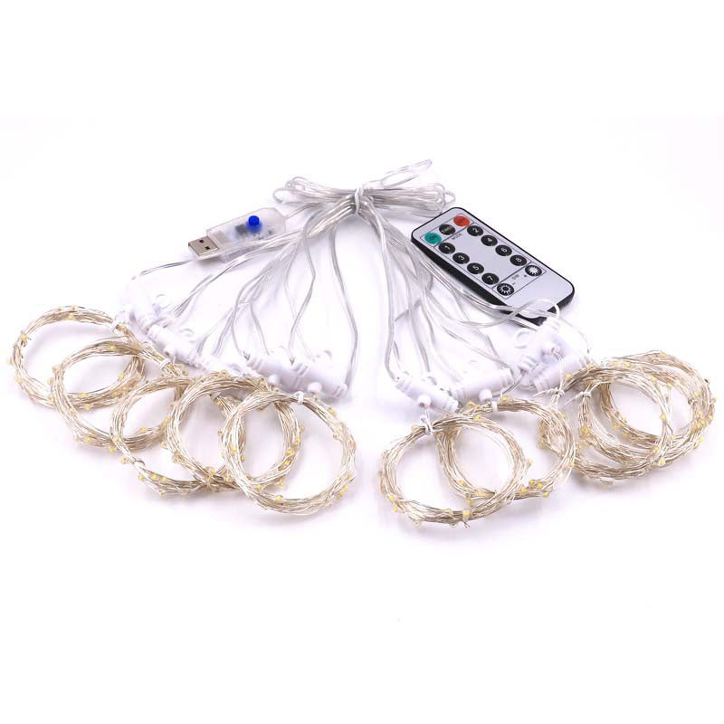 Image of LED Remote Control USB 8 Modes Rainbow Curtain String Lights, 3*2.8m 280 LED