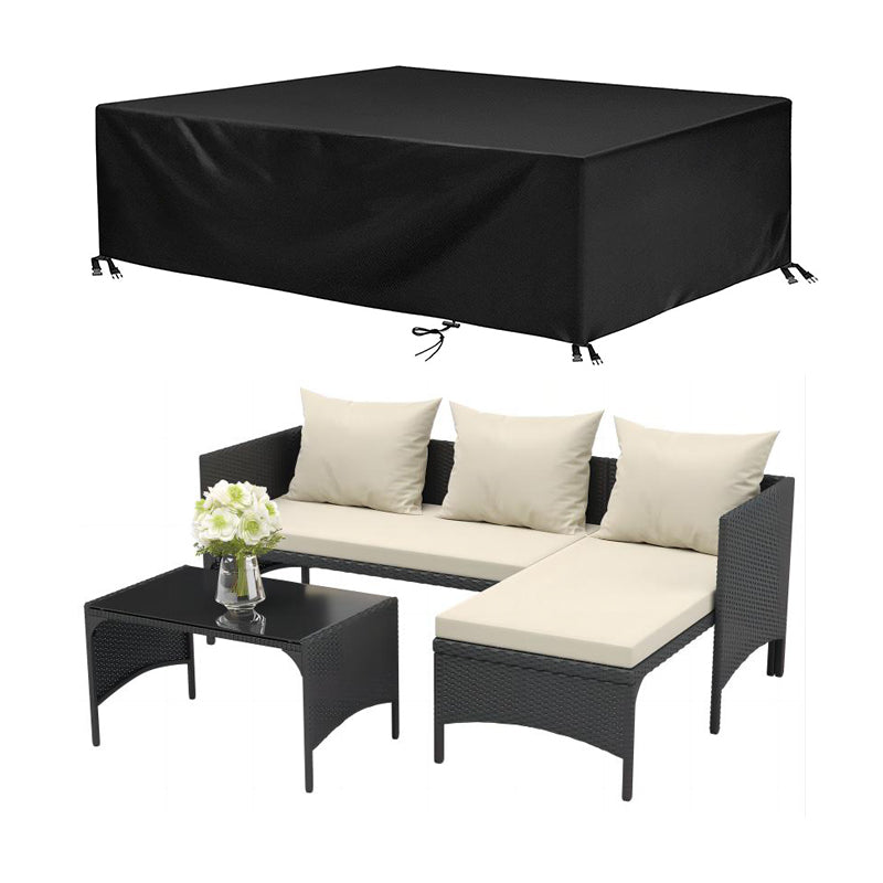 Image of 3 Pieces Outdoor PE Rattan Furniture Chaise Conversation Set with Loveseat Sofa, Black / With Cover
