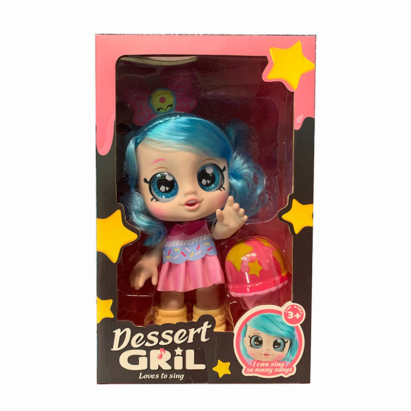 Image of 12 inch Kendy Kid Doll Can Sing Ice Cream Dessert Girl Toy, Blue