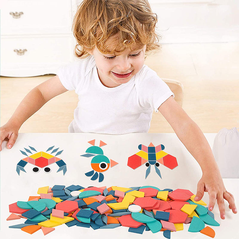 Image of 180 Pieces Wooden Tangram Puzzle Toys Kids Educational Montessori
