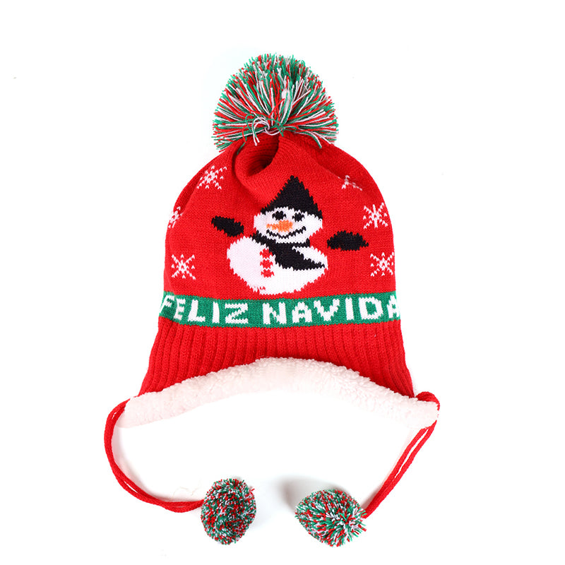 Image of Kids Christmas Hats Autumn Winter Knitted Beanie Hat for 1-5 Years Old Toddler, Red Snowman
