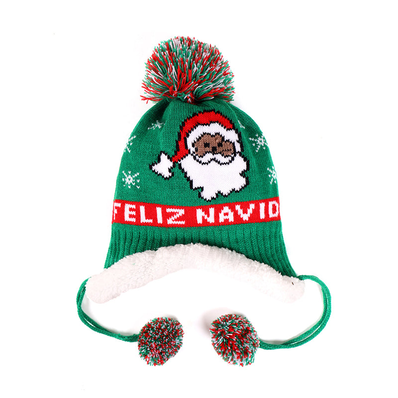 Image of Kids Christmas Hats Autumn Winter Knitted Beanie Hat for 1-5 Years Old Toddler, Green Santa