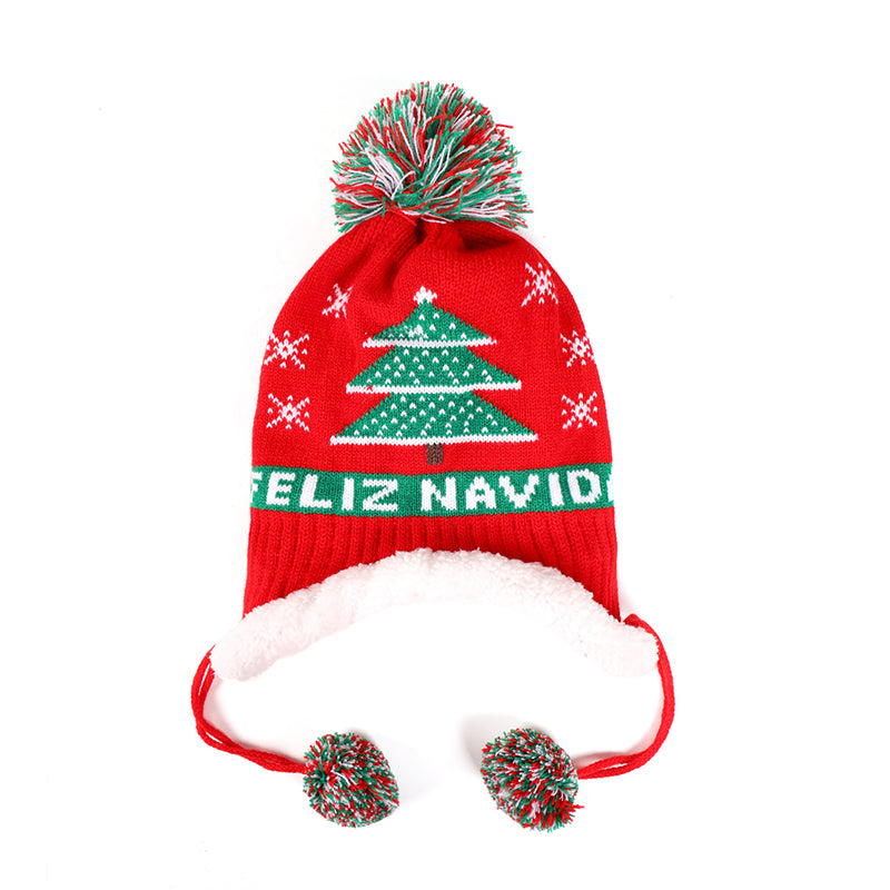 Image of Kids Christmas Hats Autumn Winter Knitted Beanie Hat for 1-5 Years Old Toddler, Red Christmas Tree