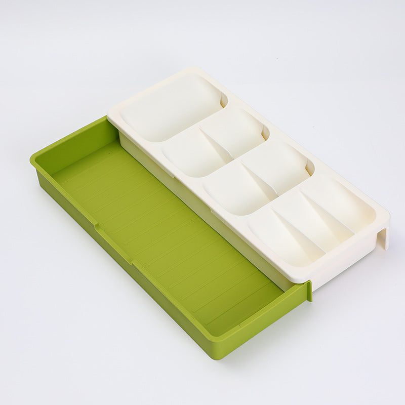 Image of Kitchen Cutlery Storage Box Plastic Tray Utensils Drawer Organizer, White