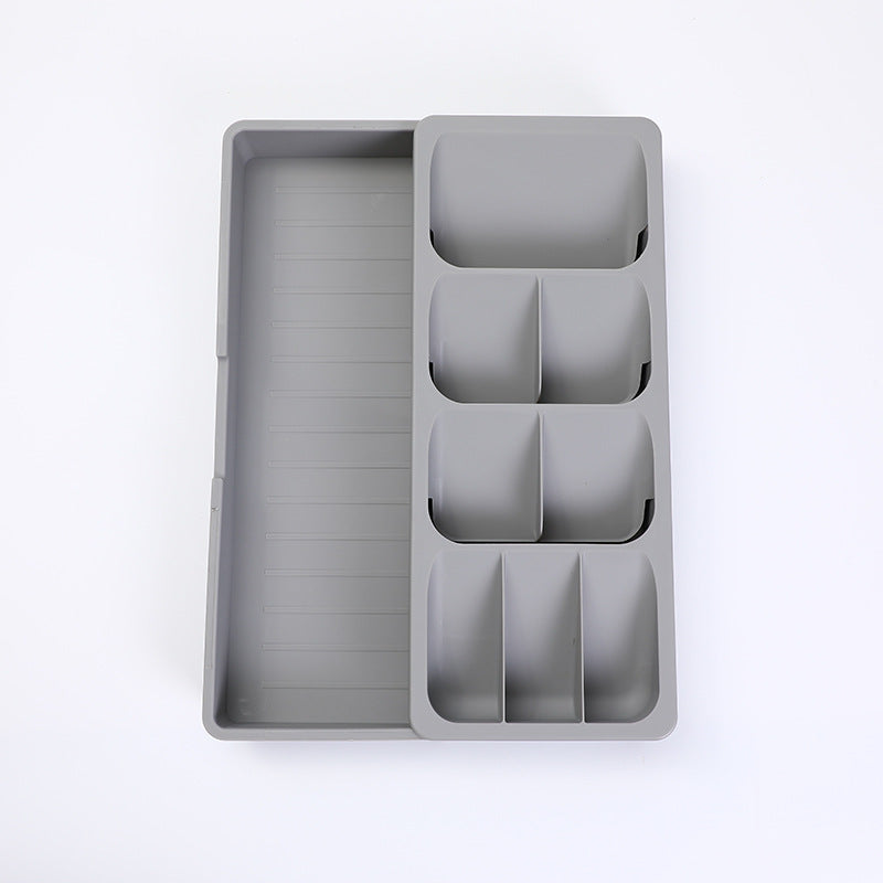 Image of Kitchen Cutlery Storage Box Plastic Tray Utensils Drawer Organizer, Gray