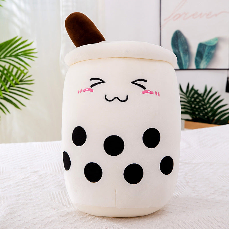 Image of Bubble Tea Boba Pearl Milk Tea Plush Hug Pillow Toy, 35cm / White Squinted Eyes